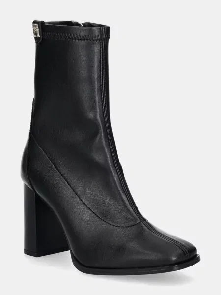 Боти Tommy Hilfiger PARTY LEATHER SOCK HEEL BOOTIE с дебел черно