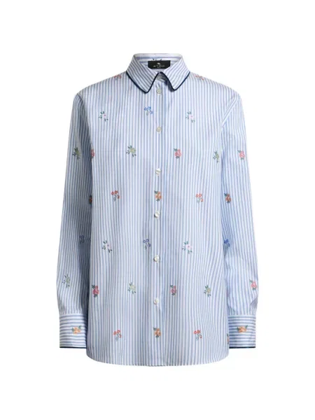 Cămașă Etro cu model floral din jacard albastru
