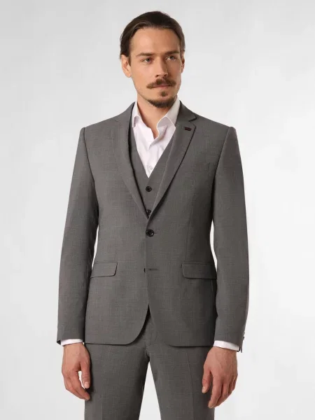 Finshley & Harding London marynarka od garnituru modułowego Mężczyźni Slim Fit Sztuczne włókno marmurkowy 46 szary