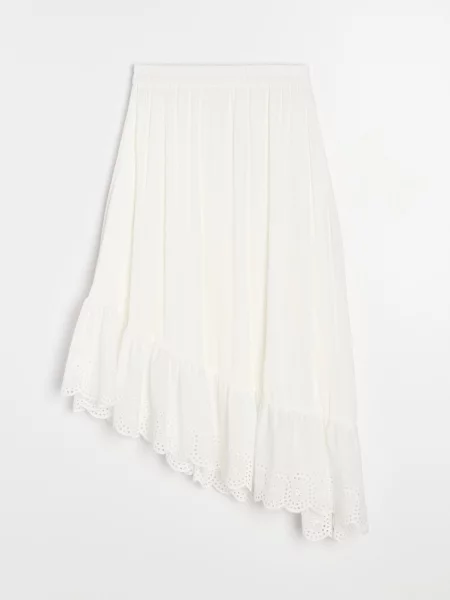 Асиметрична спідниця міді з з воланом білий