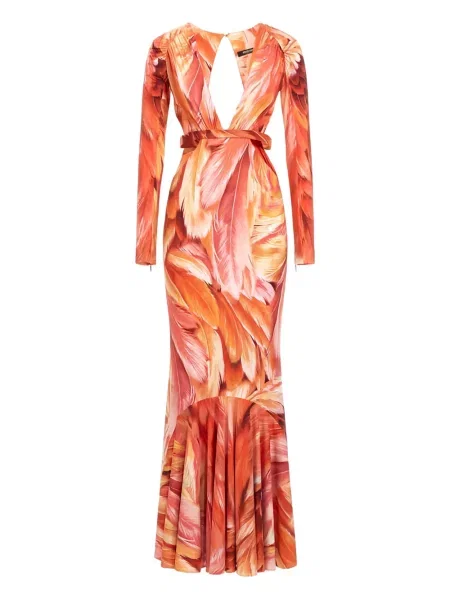 Maxi rochie maxi Roberto Cavalli cu pene de costum portocaliu