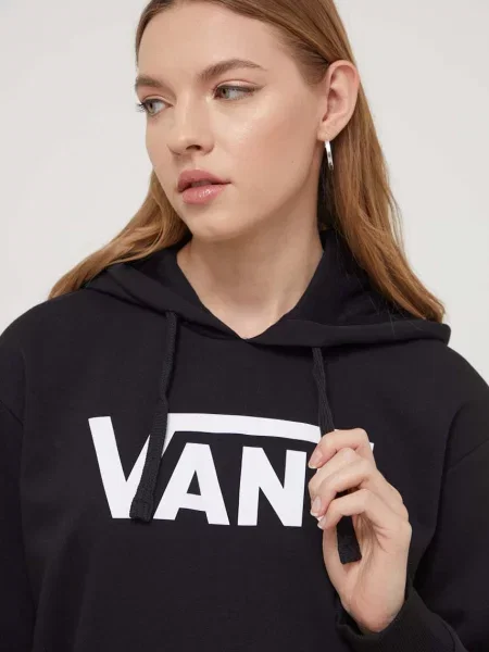 Суичър с качулка Vans с качулка с принт черно