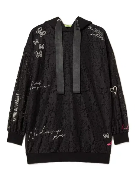 Суичър с качулка Twinset с дантела черно