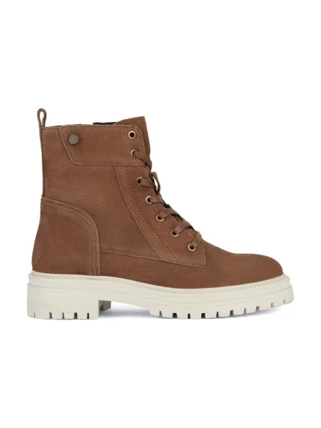 Botine Geox din piele cu toc plat maro