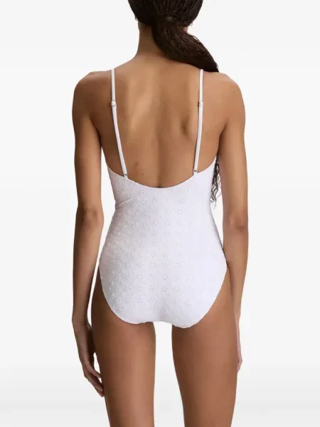Costum de baie Polo Ralph Lauren în carouri cu decolteu în V galben