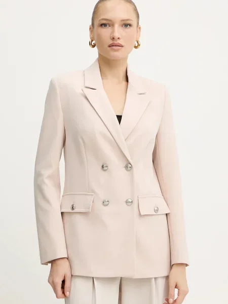 Guess marynarka FIONA dwurzędowa gładka beżowy