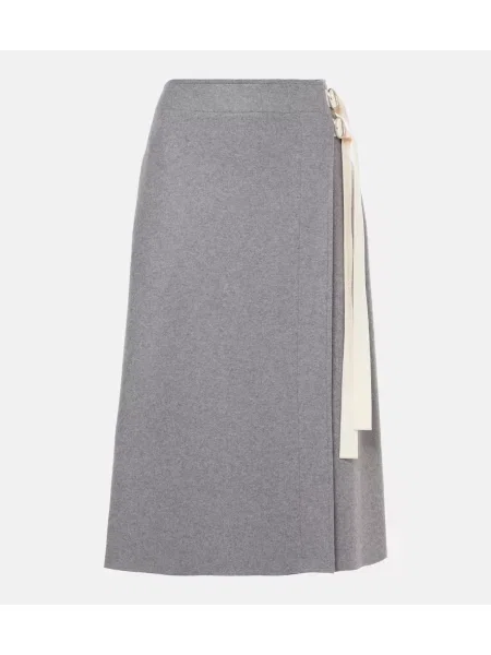 Fustă midi Jil Sander de lână până la genunchi gri