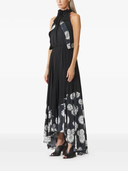 Rochie maxi Lanvin cu model floral plisată de costum negru