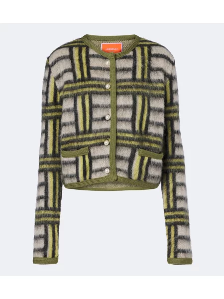 Cardigan La Doublej de lână în carouri verde