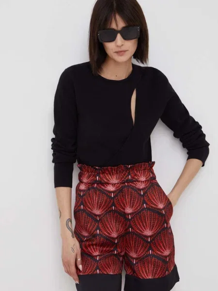 Sisley szorty czerwony wzorzyste high waist