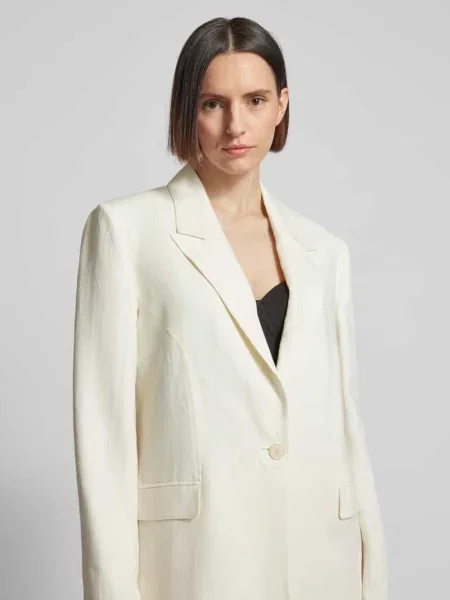 Żakiet z mieszanki i lnu model ‘GIACCA ESSENTIAL’ Patrizia Pepe biała