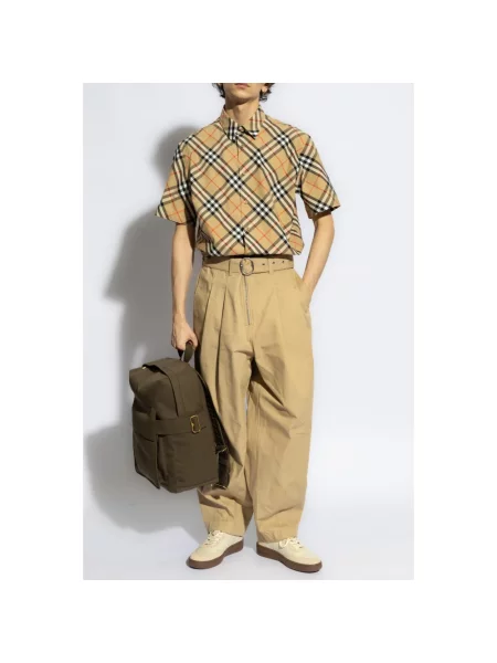 Koszula z krótkim rękawem Burberry w kratę popelinowa retro beżowa