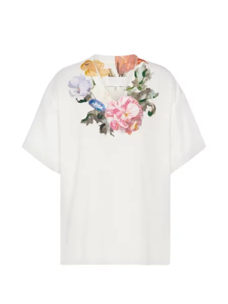 Tricou Maison Margiela cu model floral cu decolteu în V alb