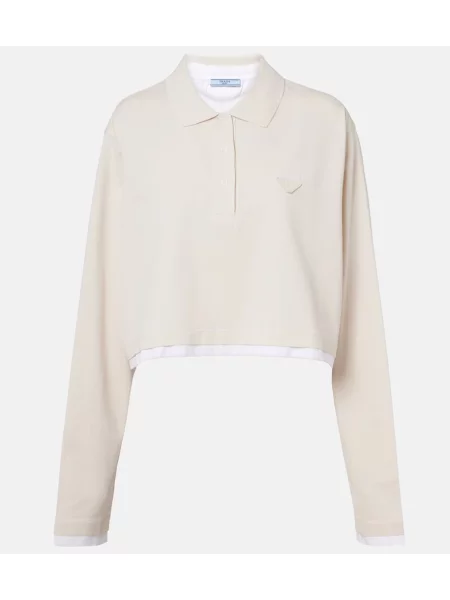 Tricou polo Prada din jerseu bej