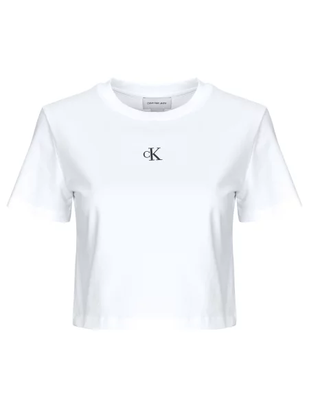 Majica Calvin Klein Jeans s kratkimi rokavi obrezano z avtogramom bela