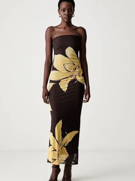 Bardot rochie drapată CIERA maro