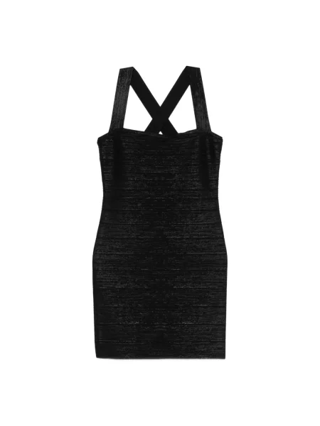 Mała sukienka mini Hervé Léger z dekoltem halter garniturowa czarna