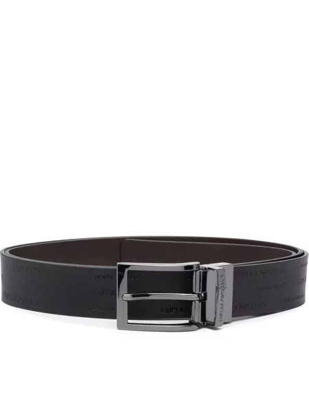Emporio Armani Pasek skórzany dwustronny czarny