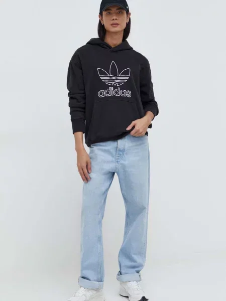 Bombažen pulover adidas Originals Trefoil Hoodie s kapuco črna