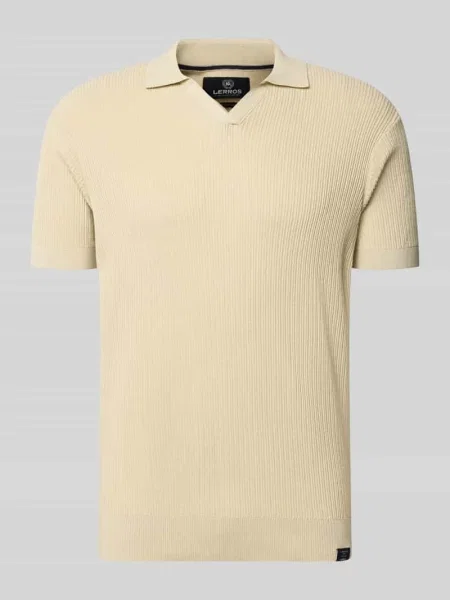 Koszulka polo z dzianiny o kroju slim fit z dekoltem w serek Lerros beżowa