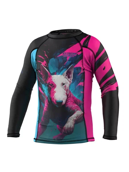 Koszulka Rashguard dla dzieci długi rękaw MMA EXTREME HOBBY VIVID BULLTERIER czarna