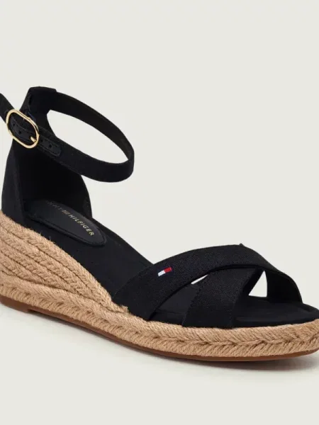 Tommy Hilfiger Espadrile Mid Wedge Espad X Cross negru
