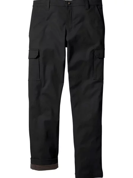 Spodnie ocieplane z cargo regular fit prosta nogawka czarne