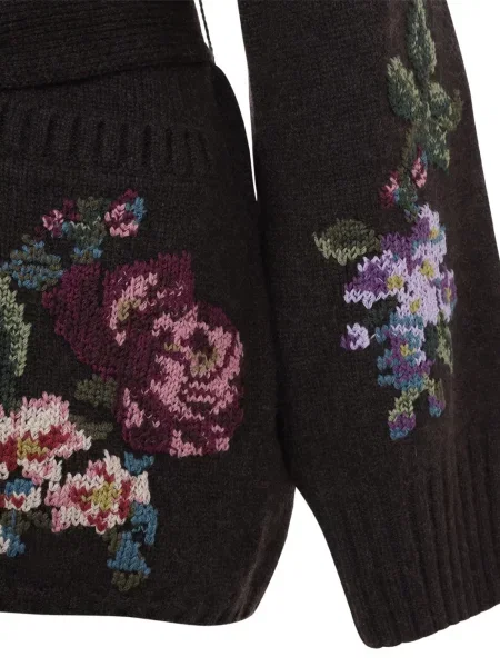 Gėlėtas diržu apjuostas kardiganas Ralph Lauren Collection ruda