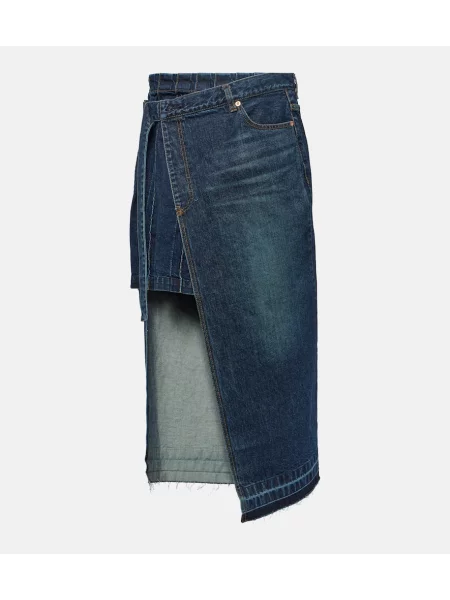 Fustă din denim Sacai până la genunchi albastru