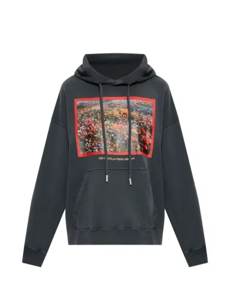Hanorac cu glugă Off-white cu imagine alb