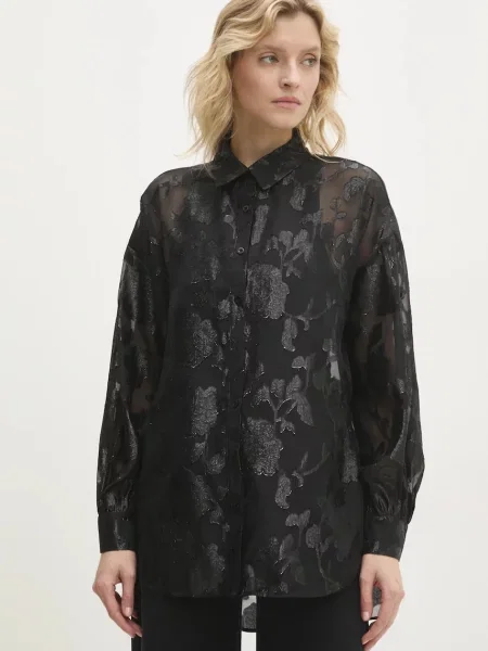 Answear Lab camasa femei cu guler clasic relaxed negru