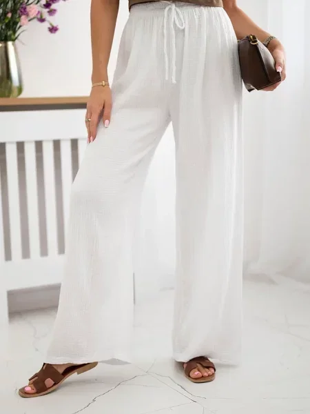 Pantaloni Kesi Włoski din muselină alb