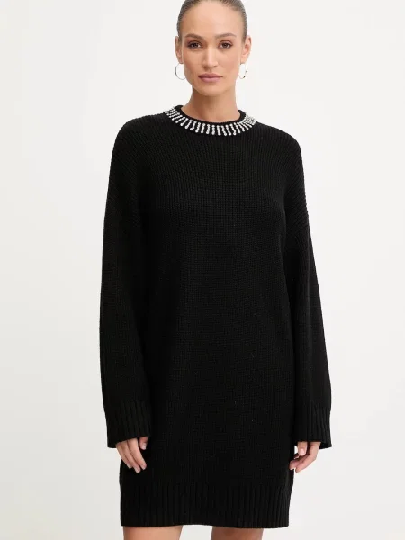 Obleka s primesjo volne Pinko črna