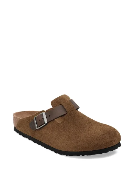 Saboți Birkenstock din piele de căprioară cu cataramă maro