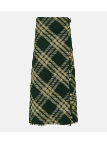Spódnica midi Burberry z wysoką talią wełniana w kratkę zielona