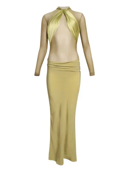 Maksi sukienka maxi Burc Akyol z siateczką garniturowa zielona