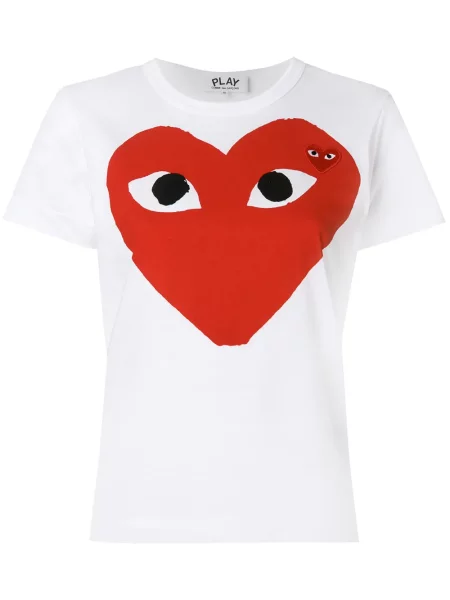 Tricou Comme Des Garcons Play cu motiv cu inimi alb