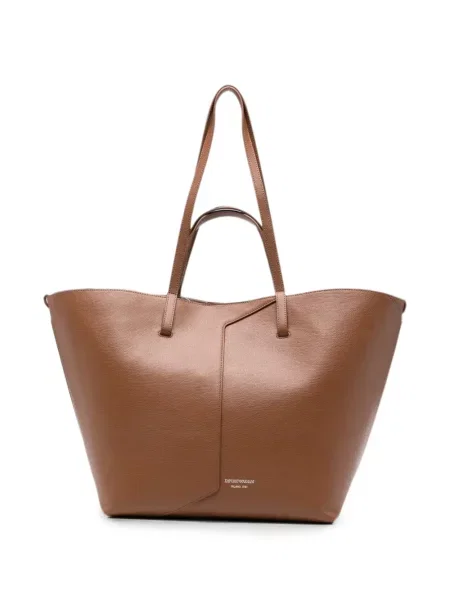 Geantă shopper Emporio Armani din piele cu imagine maro