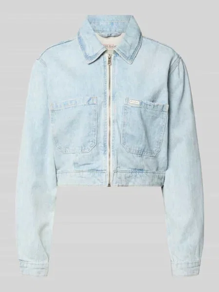 Kurtka jeansowa o krótkim kroju z zamkiem błyskawicznym Guess Jeans niebieska
