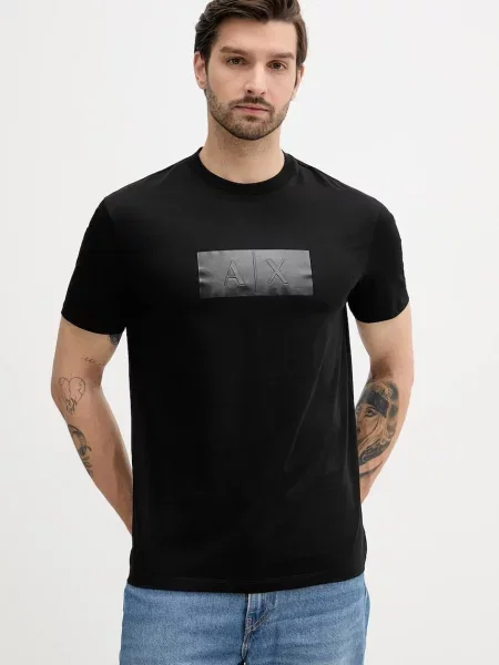 Armani Exchange tricou din cu imprimeu negru