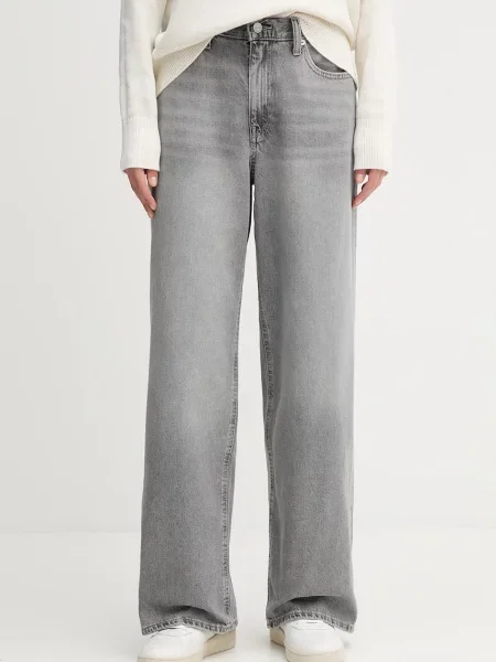 Дънки Calvin Klein Jeans с висока талия сиво