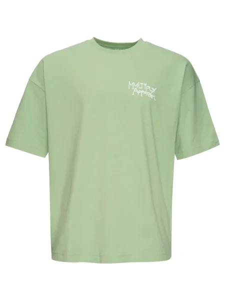 Multiply Apparel Tricou Banderole verde pastel negru alb