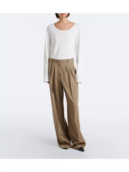 Pantaloni The Row de lână bej