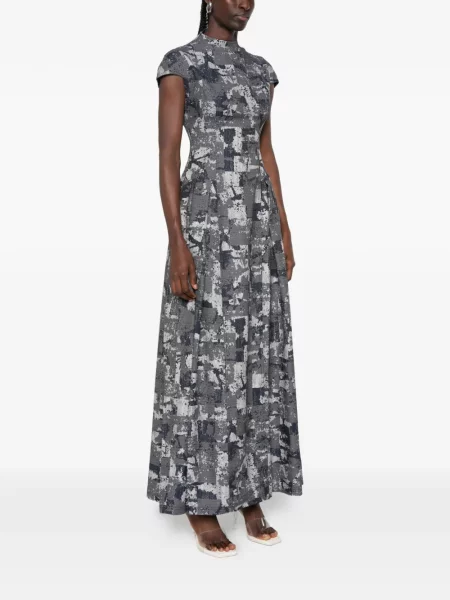 Rochie maxi Leen Mougrhabi cu imagine cu imprimeu abstract gri
