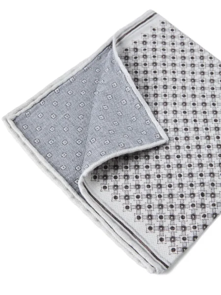 Fular Brunello Cucinelli de mătase cu imprimeu geometric gri