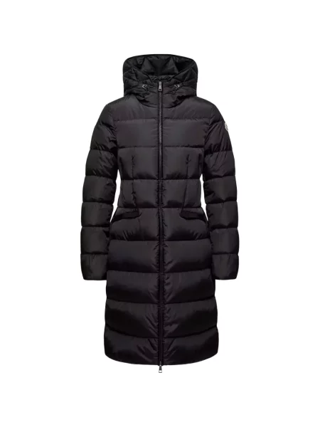 Dugo kaput Moncler s kapuljačom crna
