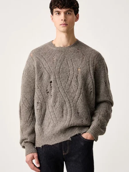 AllSaints pulover pentru bărbați cu lână merino NIKO maro