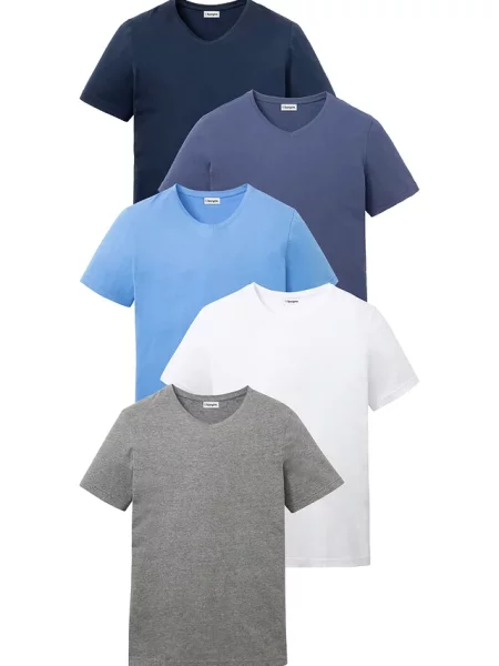 T-shirt z dekoltem w serek 5 szt. niebieska