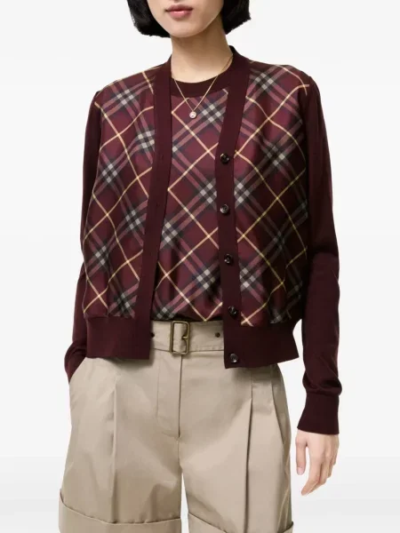 Vuneni kardigan Burberry karirani crvena