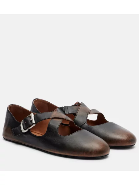 Balerini Alaïa din piele maro